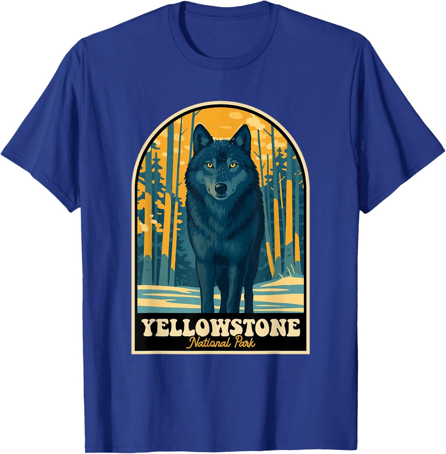 Yellowstone Wolf Vintage National Park Poster T-Shirt - T-Shirt | Royal