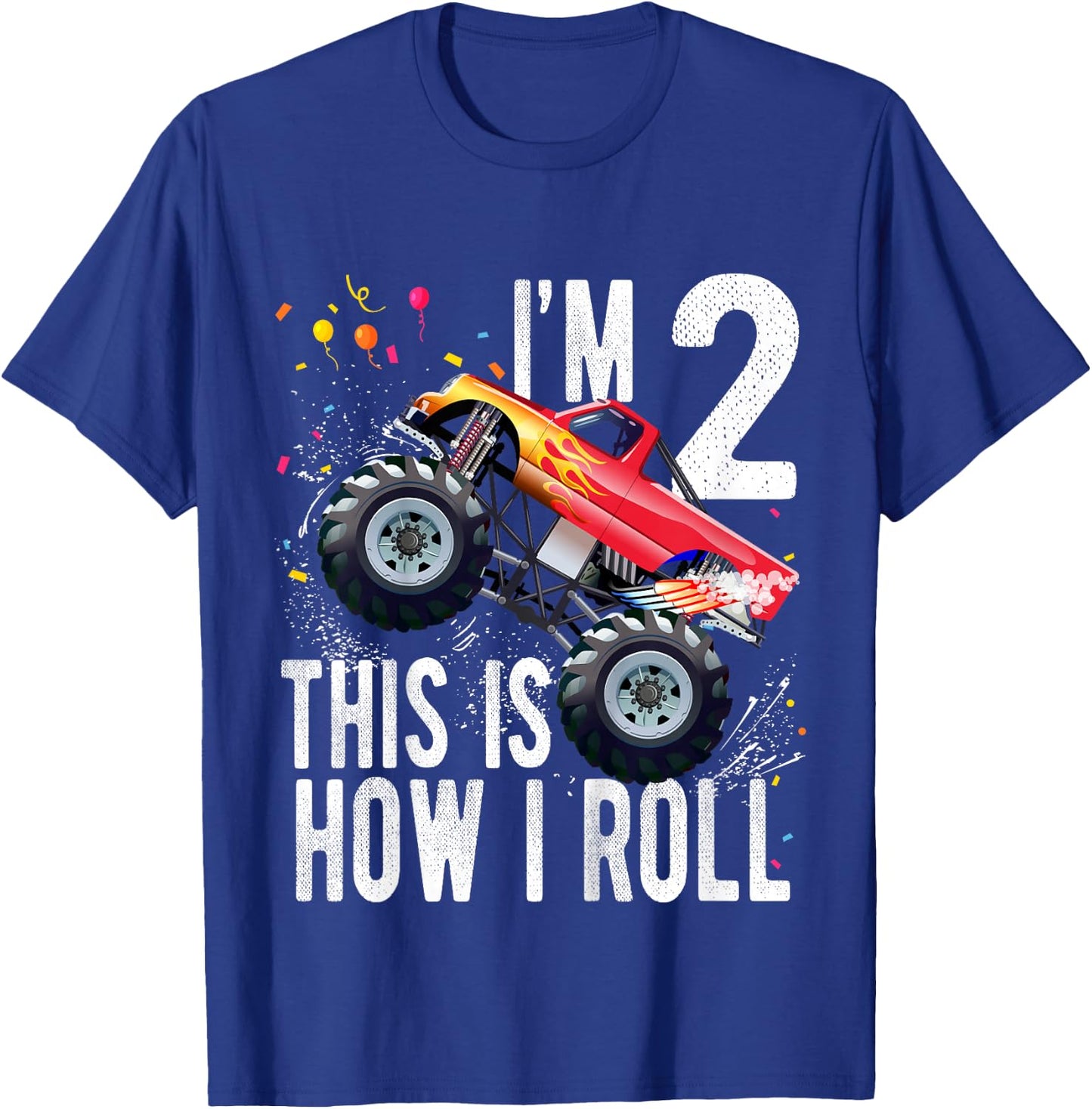 2 Year Old 2nd Birthday Boy Monster Truck Car T-Shirt - T-Shirt | Royal