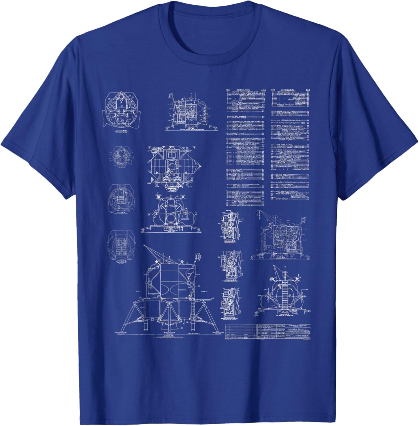 Apollo Lunar Module Lander Spacecraft Engineering Blueprint T-Shirt - T-Shirt | Royal