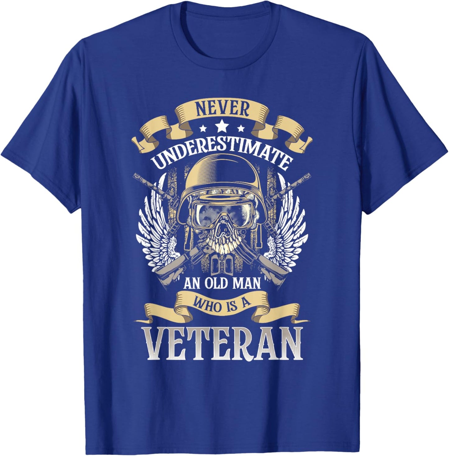 Never Underestimate and Old Man Who is Also a Veteran T-Shirt - T-Shirt | Royal