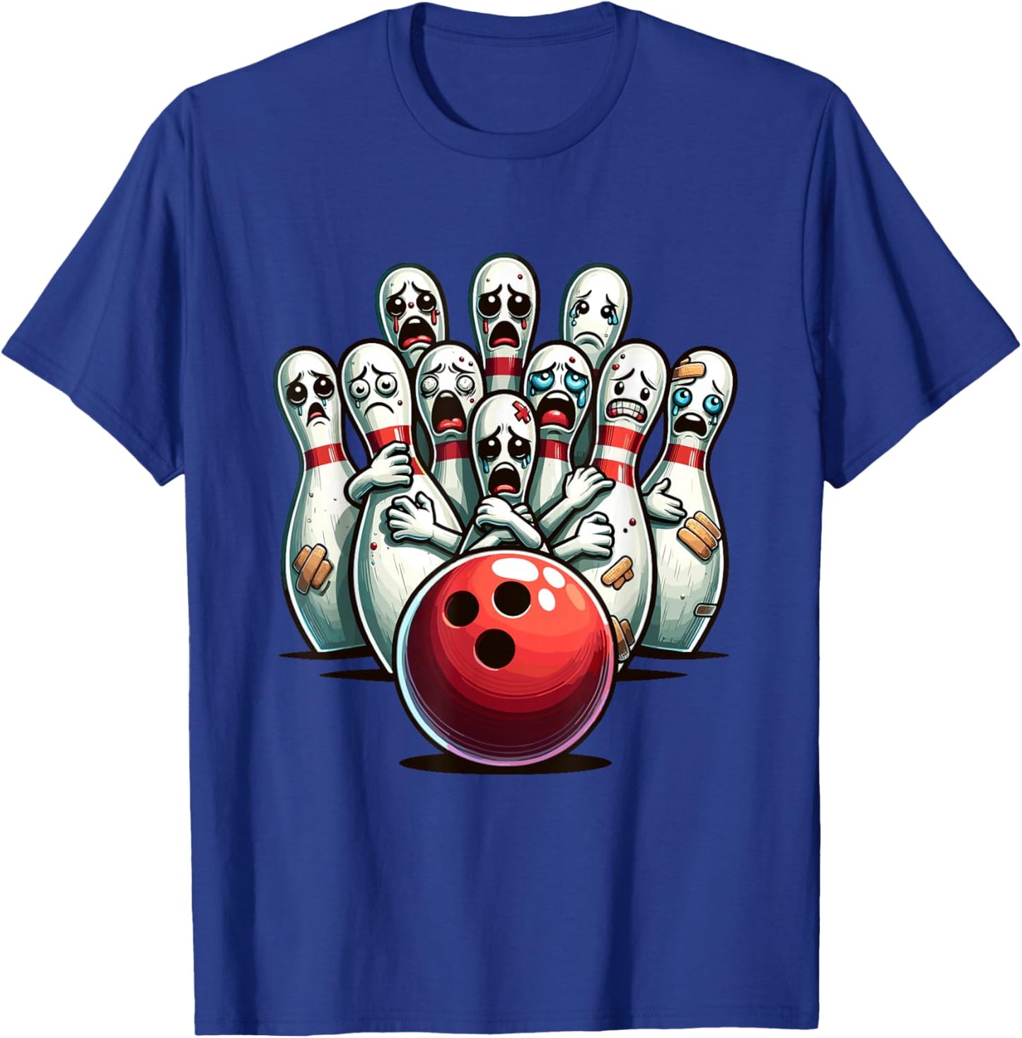 Funny Bowling Pin Faces For Bowling Lover, Men Kids Bowler T-Shirt - T-Shirt | Royal