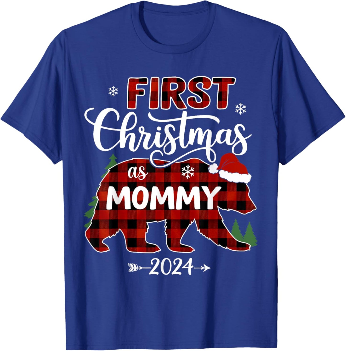 First Christmas As Mommy Red Bear Santa Hat 2024 Pregnancy T-Shirt - T-Shirt | Royal