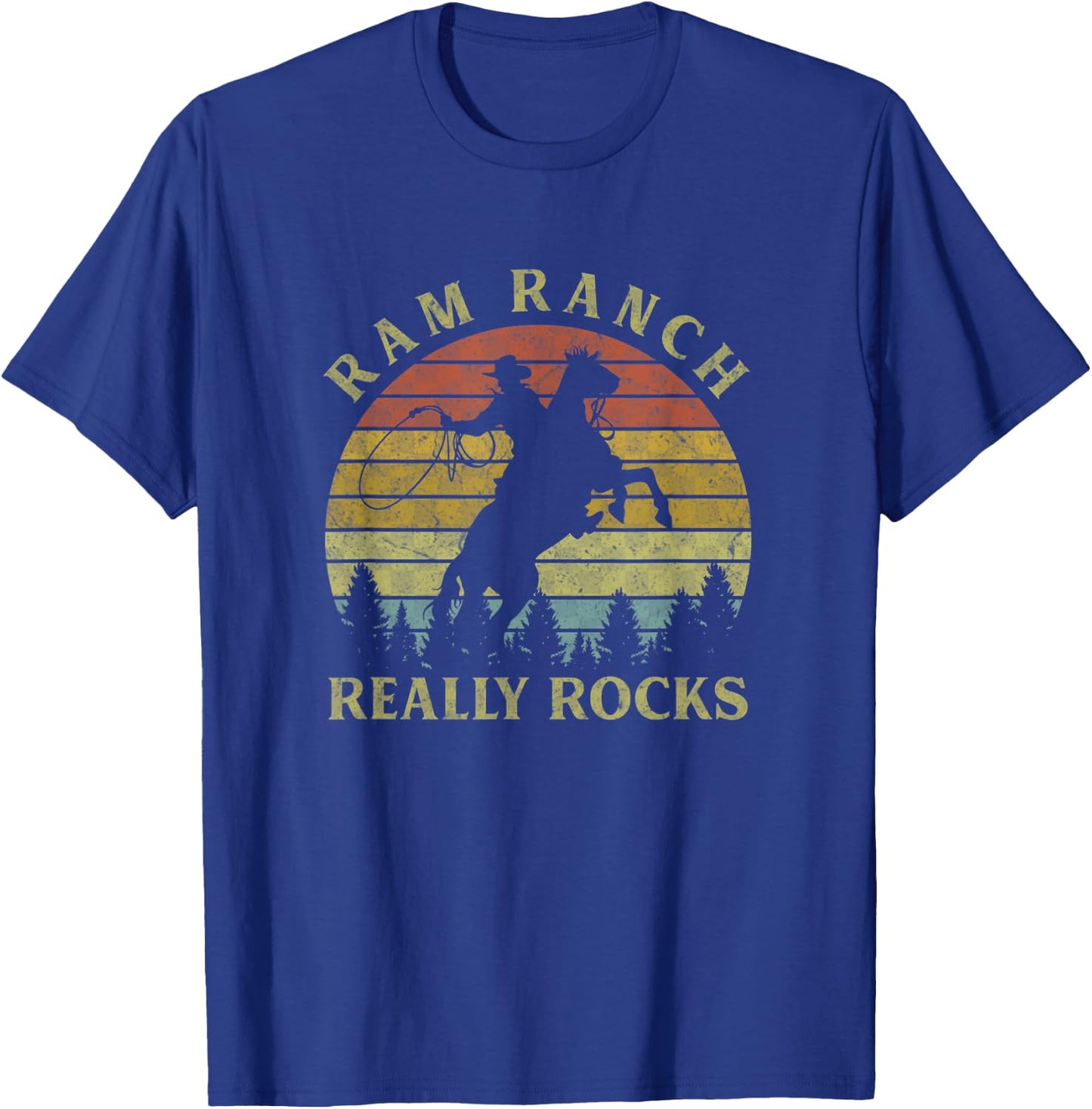 Ram Ranch Really Rocks Vintage Cowboy Riding Horse T-Shirt - T-Shirt | Royal