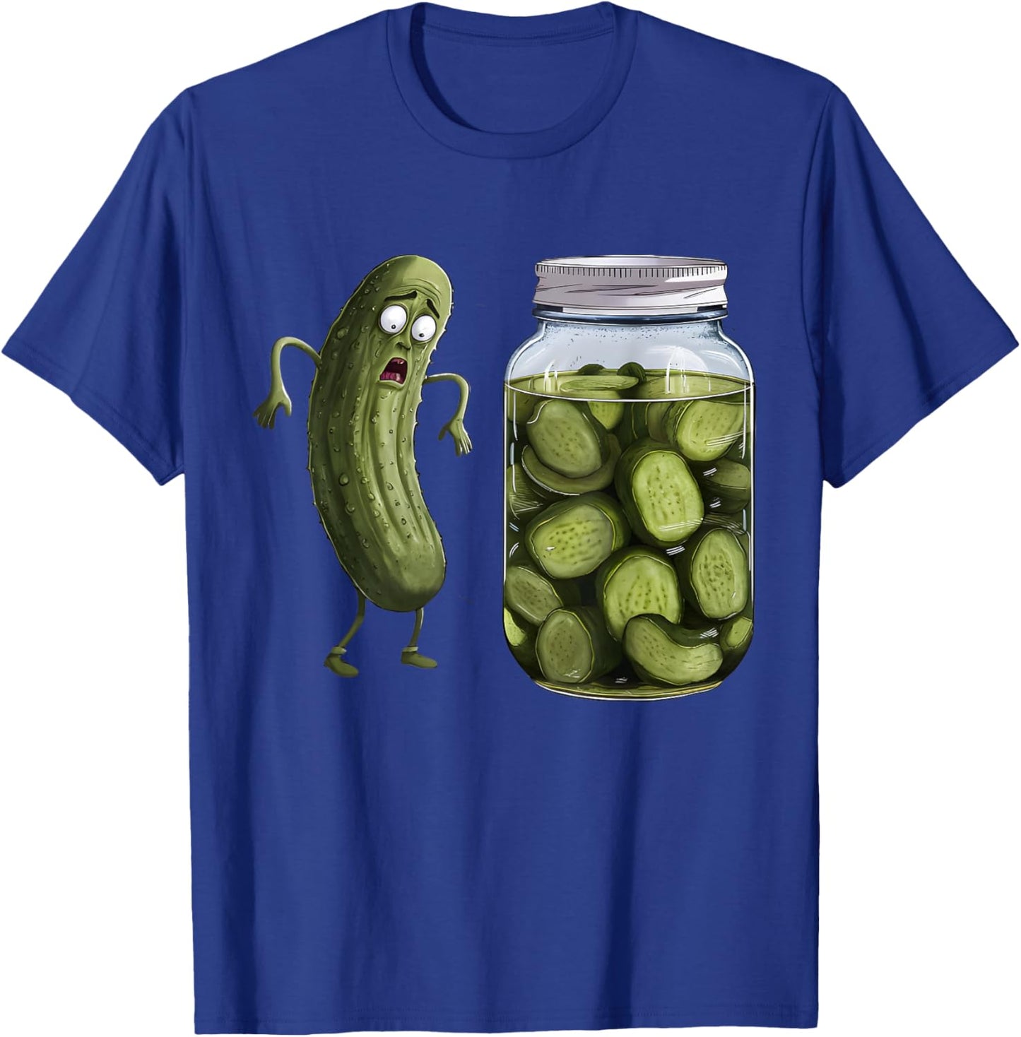 Funny Pickle Surprise A Cucumber And A Jar Of Sliced Pickles T-Shirt - T-Shirt | Royal