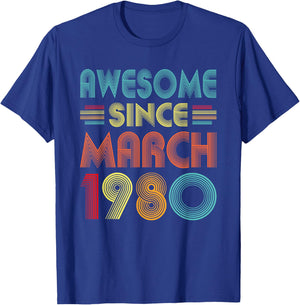 Awesome Since March 1980 Birth Of Birthday 1980 Vintage Idea T-Shirt - T-Shirt | Royal