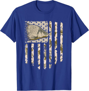 Carp Fishing Camo American Flag Camouflage Fisherman Vintage T-Shirt - T-Shirt | Royal