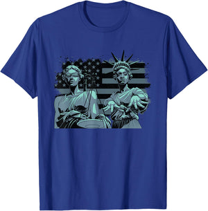 Lady Justice and Lady Liberty USA American Flag Freedom T-Shirt - T-Shirt | Royal