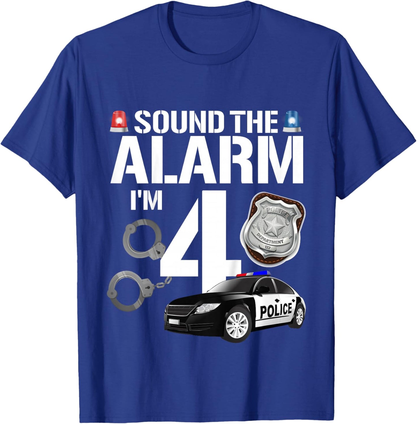 Kids 4 Year Old Police Birthday Officer Cop Car 4th Gift Boy T-Shirt - T-Shirt | Royal