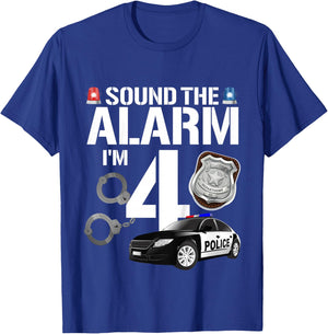 Kids 4 Year Old Police Birthday Officer Cop Car 4th Gift Boy T-Shirt - T-Shirt | Royal