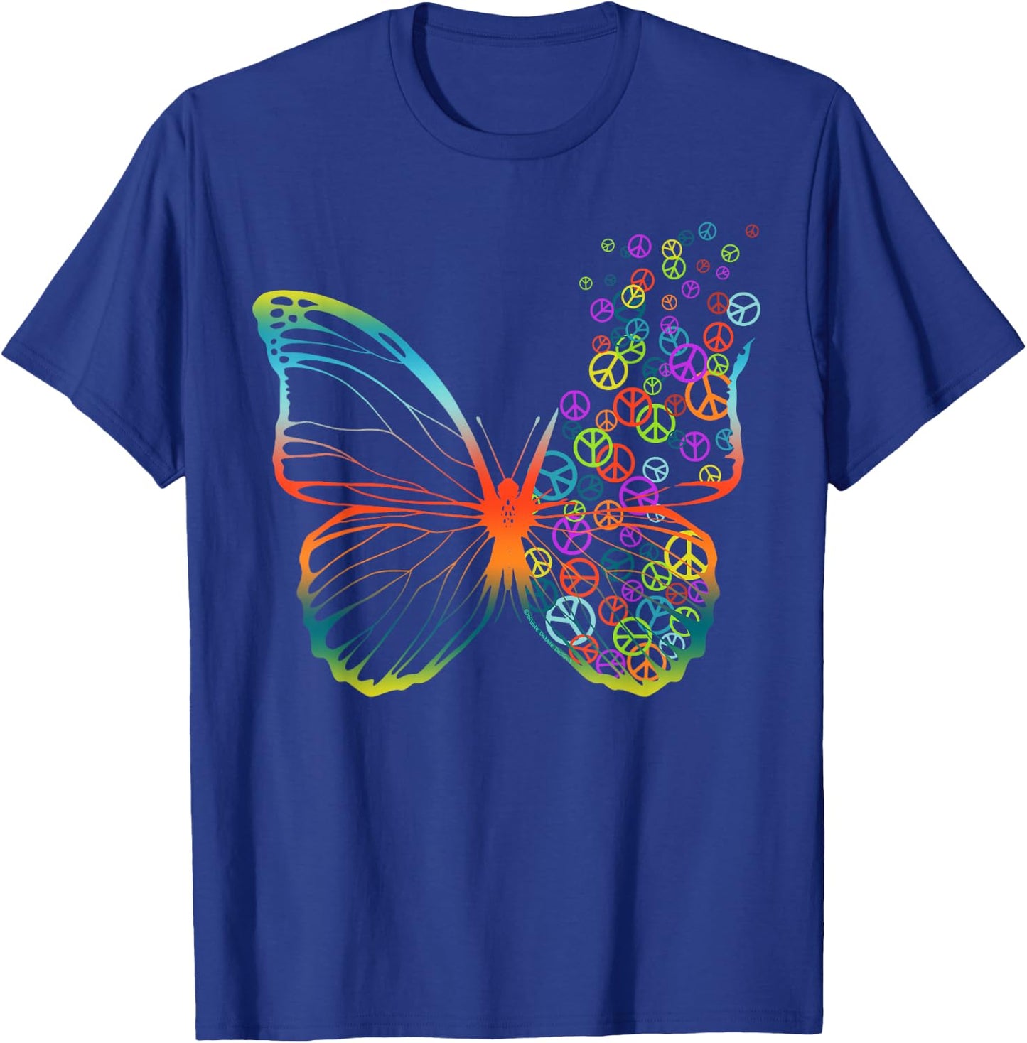 60s 70s Peace Sign Butterfly Tie Dye Peace Love Hippie T-Shirt - T-Shirt | Royal