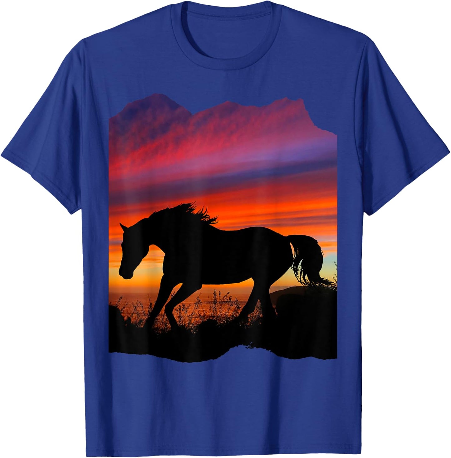 Beautiful Arabian horse sunset silhouette orange purple blue T-Shirt - T-Shirt | Royal