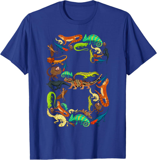 Kids 6th Birthday Reptiles Lizards Theme 6 Year Old Boys T-Shirt - T-Shirt | Royal