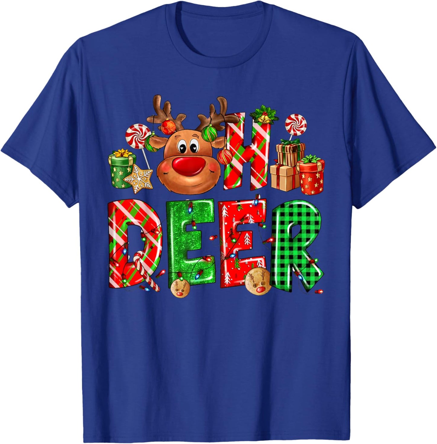 Oh deer Reindeer Merry Christmas Happy New Year T-Shirt - T-Shirt | Royal