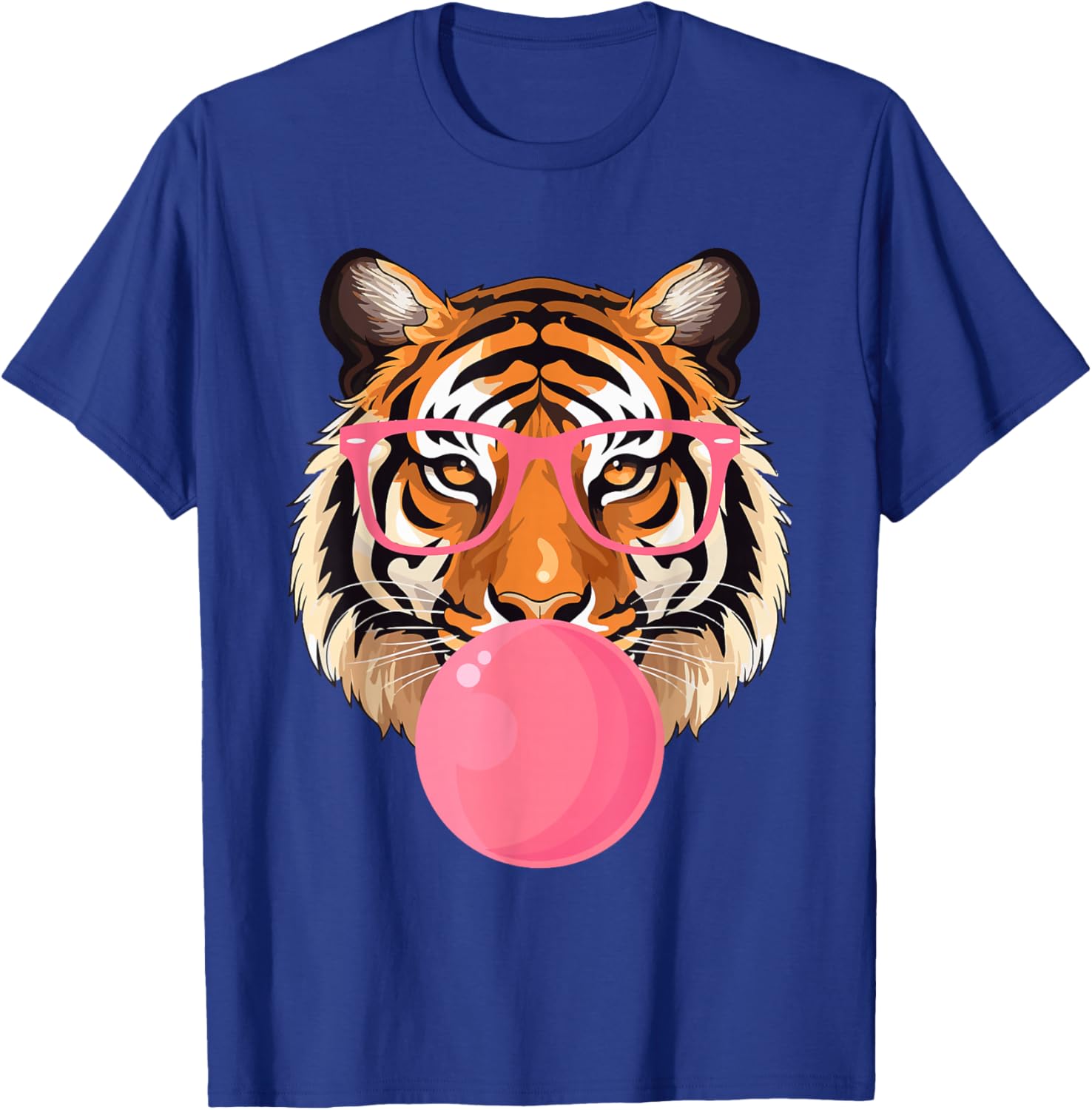 Funny Tiger Glasses Blowing Bubble Gum Cute Tiger Face T-Shirt - T-Shirt | Royal