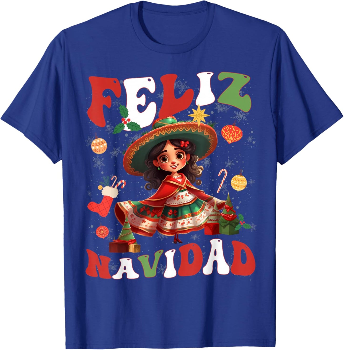 Girls Vintage Feliz Navidad Retro Christmas Spanish Xmas T-Shirt - T-Shirt | Royal