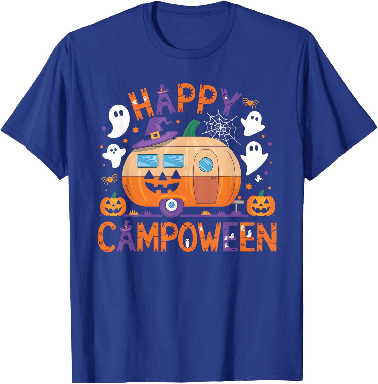 Happy Camp-O-Ween Halloween Camping Ghosts and Campfires T-Shirt - T-Shirt | Royal