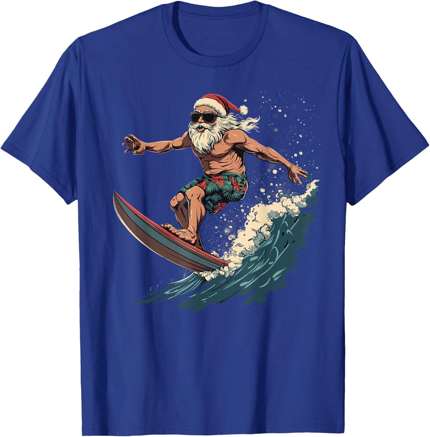 Fun Surfing Santa Hawaii Christmas Waves Surf lover T-Shirt - T-Shirt | Royal