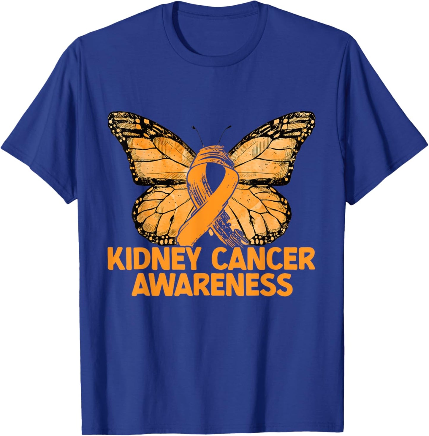 Kidney Cancer Awareness Butterfly Orange Ribbon T-Shirt - T-Shirt | Royal