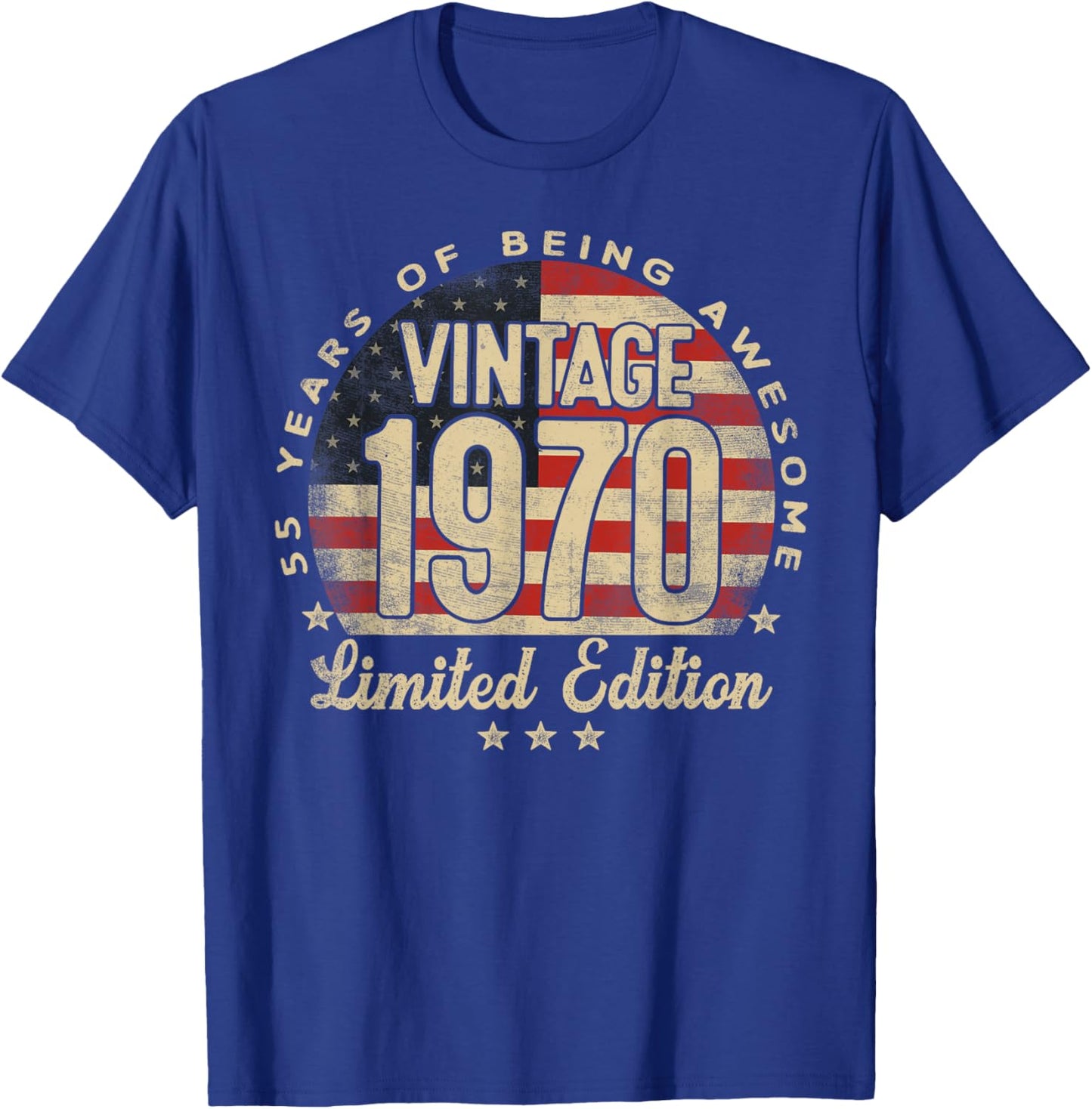 Vintage 1970 Limited Edition 55-Year-Old Gifts USA Flag T-Shirt - T-Shirt | Royal