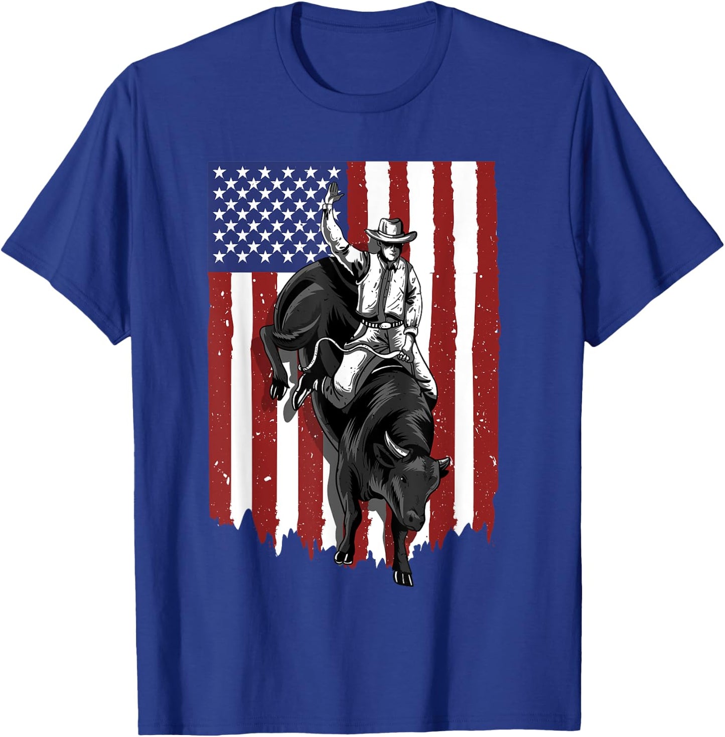 Rodeo Bull Rider Patriotic American USA Flag For Cowboys T-Shirt - T-Shirt | Royal