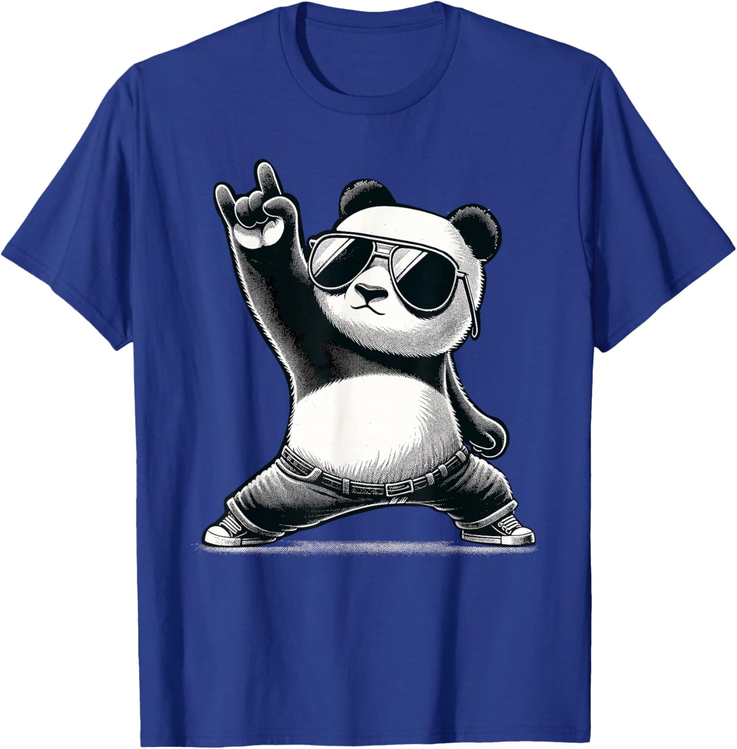 Retro Panda Rock Music Gift Men Kids Women Funny Panda T-Shirt - T-Shirt | Royal