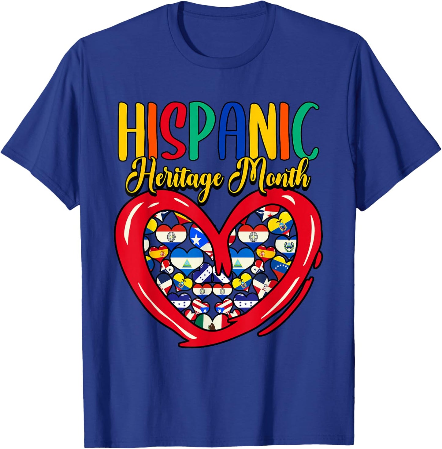 Hispanic Heritage Month All Countries Flags Heart T-Shirt - T-Shirt | Royal