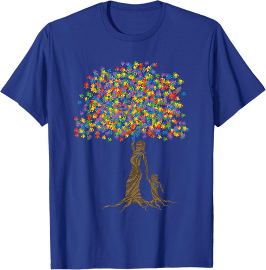 Autism Mom Tree With Puzzle Pieces Mom And Son Kid Matching T-Shirt - T-Shirt | Royal