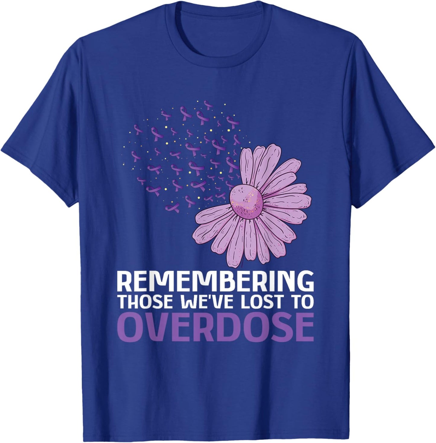 Overcome Drug Addiction And Overdose Awareness Purple Ribbon Sunflower - Women's Classic Fit Black Small T-Shirt - T-Shirt | Royal