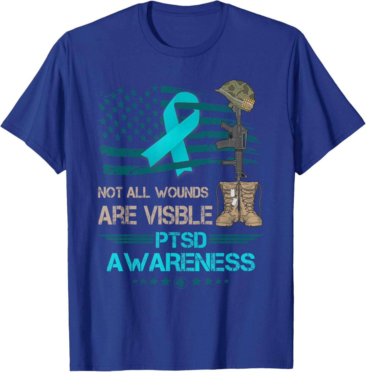Patriotic Military PTSD Awareness Veterans Suuport T-Shirt - T-Shirt | Royal