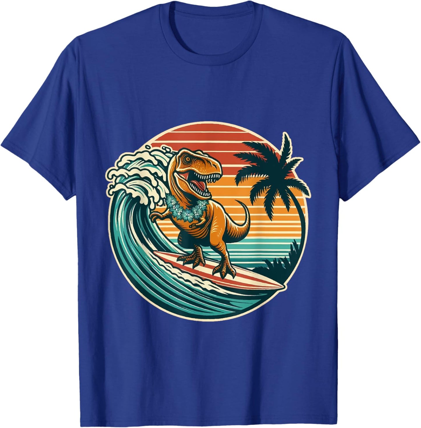 Surfing Trex Hawaiian Dinosaur Surfboard Retro Surf Lovers T-Shirt - T-Shirt | Royal