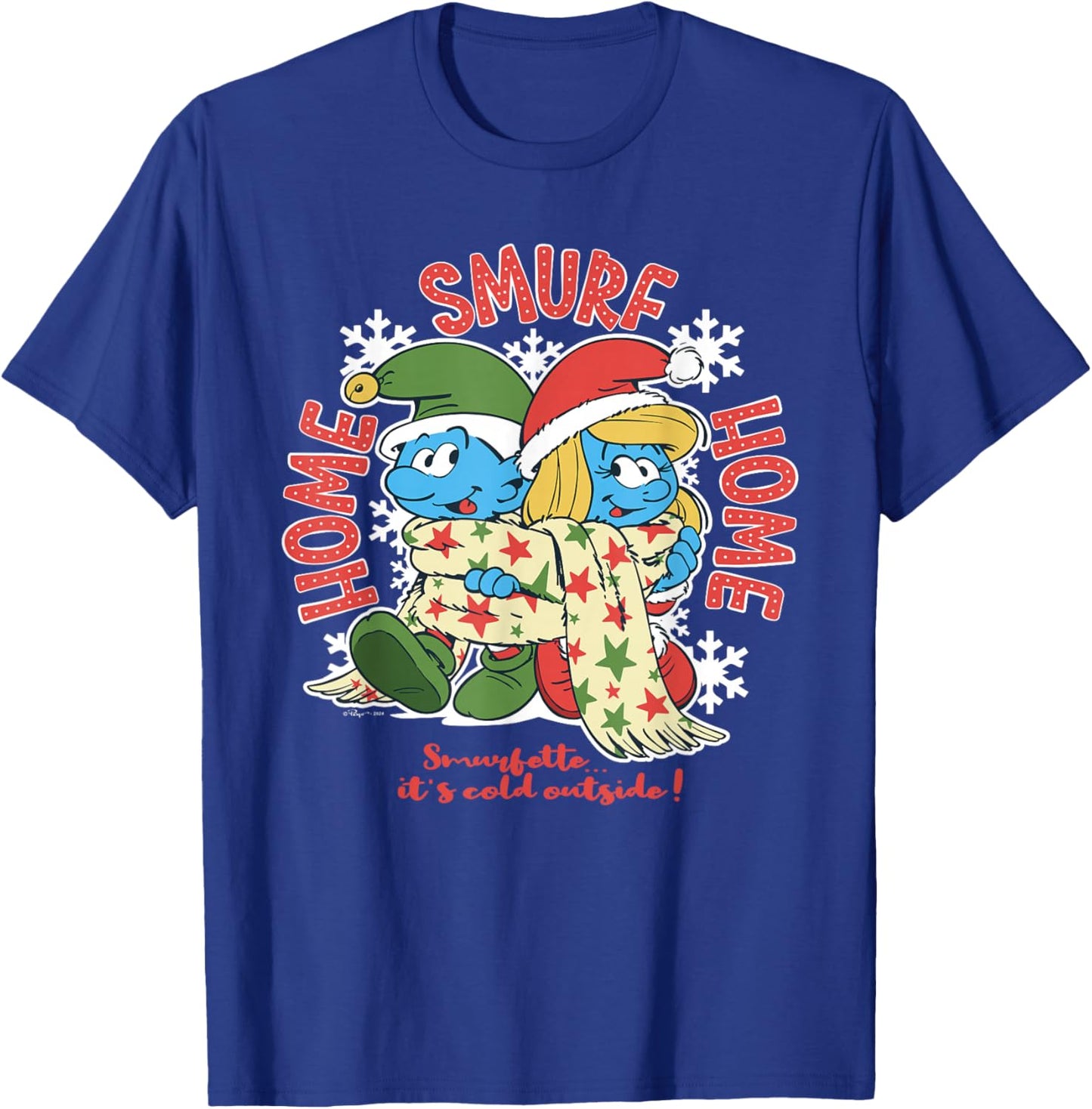 The Smurfs Home Smurf Home, Christmas With Smurfette T-Shirt - T-Shirt | Royal