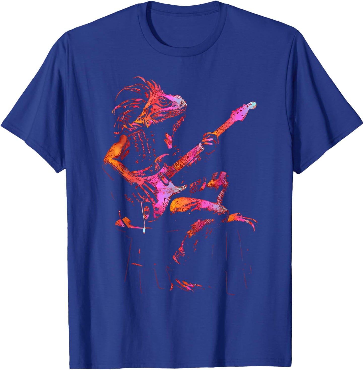 Iguana Playing Bass Guitar Punk Rock Rock & Roll Music T-Shirt - T-Shirt | Royal