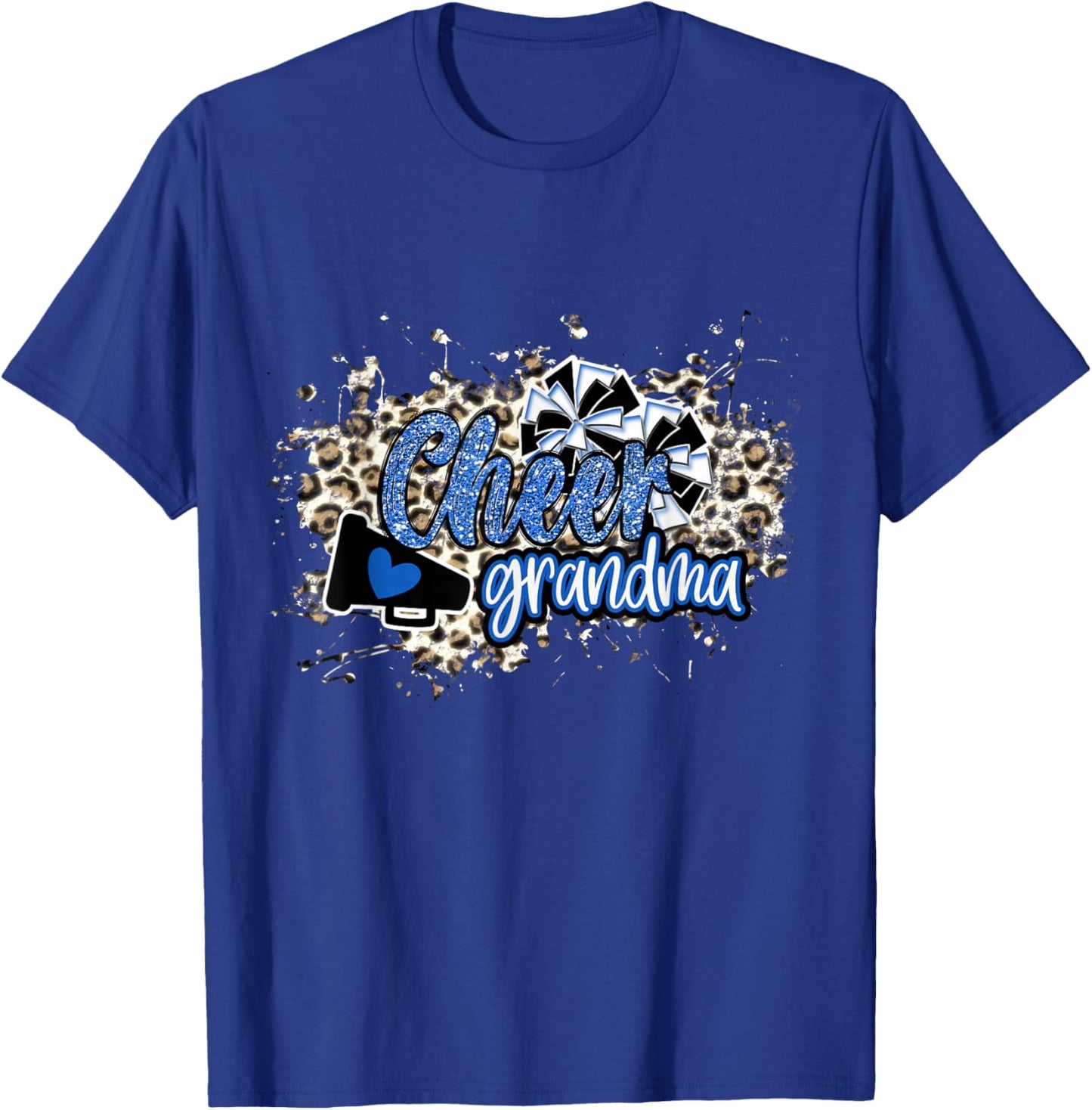 Cheer Grandma Shirt, Megaphone Blue Leopard Cheetah Print T-Shirt - T-Shirt | Royal