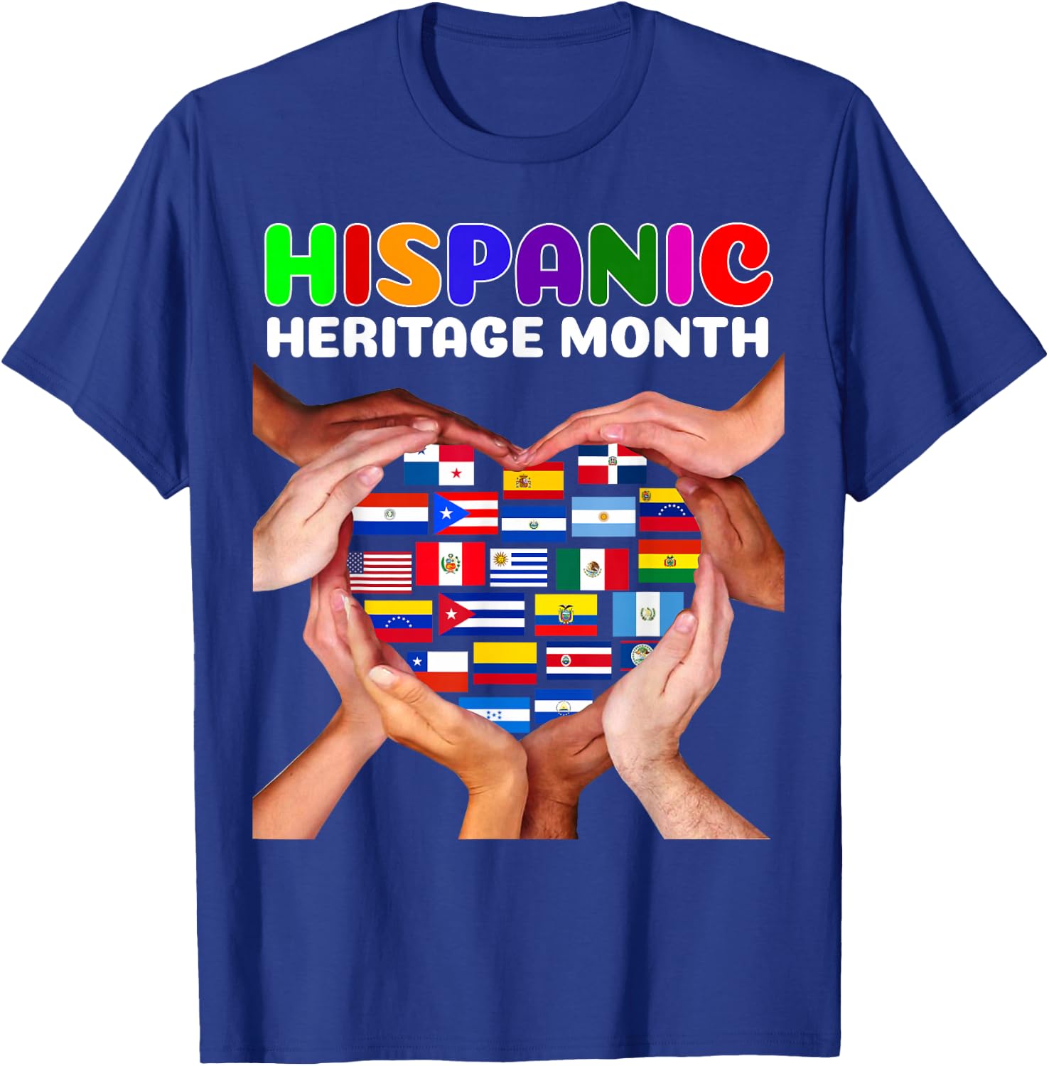 Hispanic Heritage Month All Countries Heart Hands T-Shirt - T-Shirt | Royal
