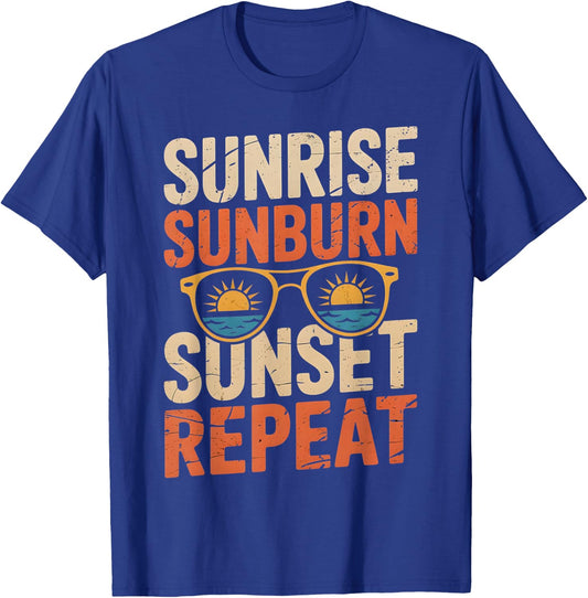 Sunrise Sunburn Sunset Repeat Vintage Retro Summer Vacation T-Shirt - T-Shirt | Royal