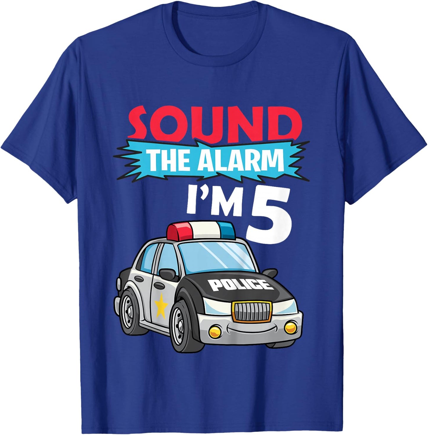 Kids Birthday Boy Shirt 5 Years Old Police Car Policeman Cop T-Shirt - T-Shirt | Royal