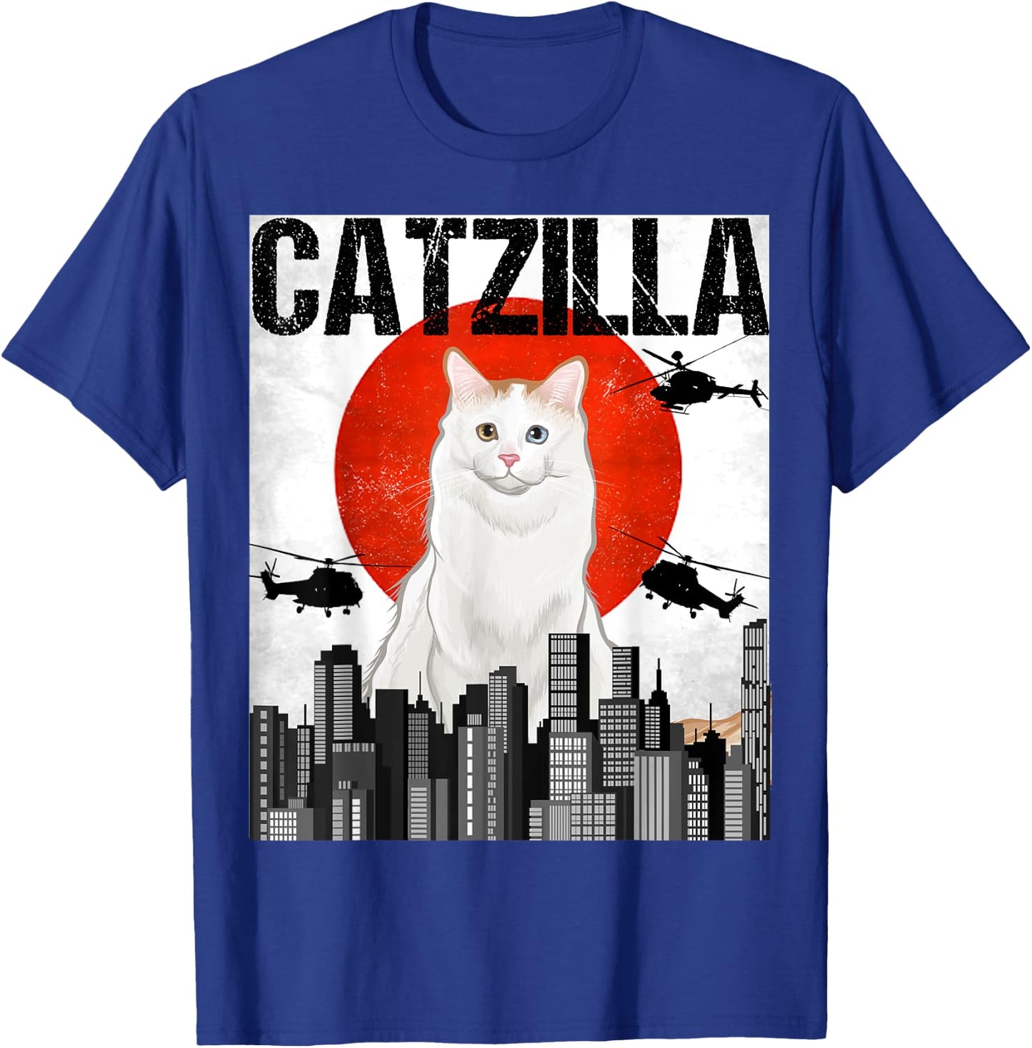 Funny Vintage Japanese Catzilla Turkish Van Cat Men Women Kids T-Shirt - T-Shirt | Royal