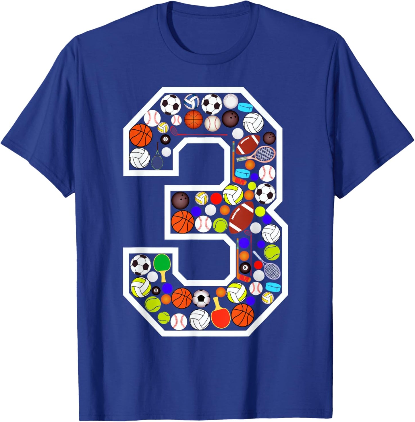 Kids 3rd Birthday Sports Big Number Three 3 Year Old Boy T-Shirt - T-Shirt | Royal
