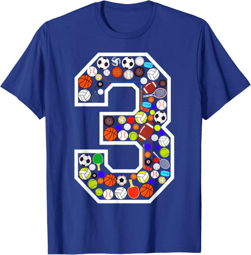 Kids 3rd Birthday Sports Big Number Three 3 Year Old Boy