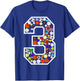 Kids 3rd Birthday Sports Big Number Three 3 Year Old Boy T-Shirt - T-Shirt | Royal