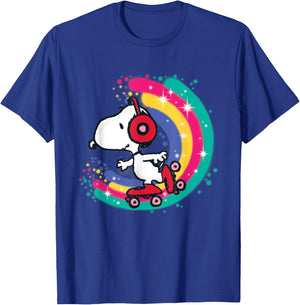 Peanuts Snoopy Roller Skating Rainbow T-Shirt - T-Shirt | Royal