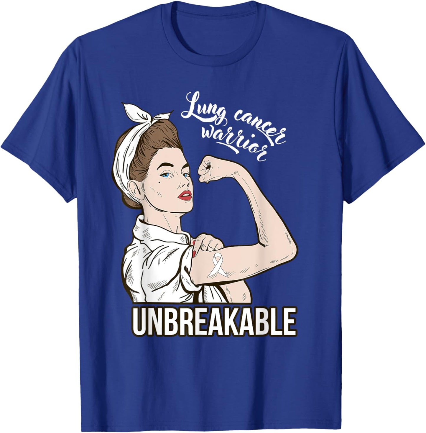 Lung Cancer Awareness Warrior Unbreakable Support T-Shirt - T-Shirt | Royal