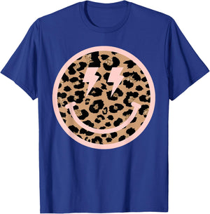 Leopard Smile Face Shirt Lightning Bolt Eyes Happy Face T-Shirt - T-Shirt | Royal