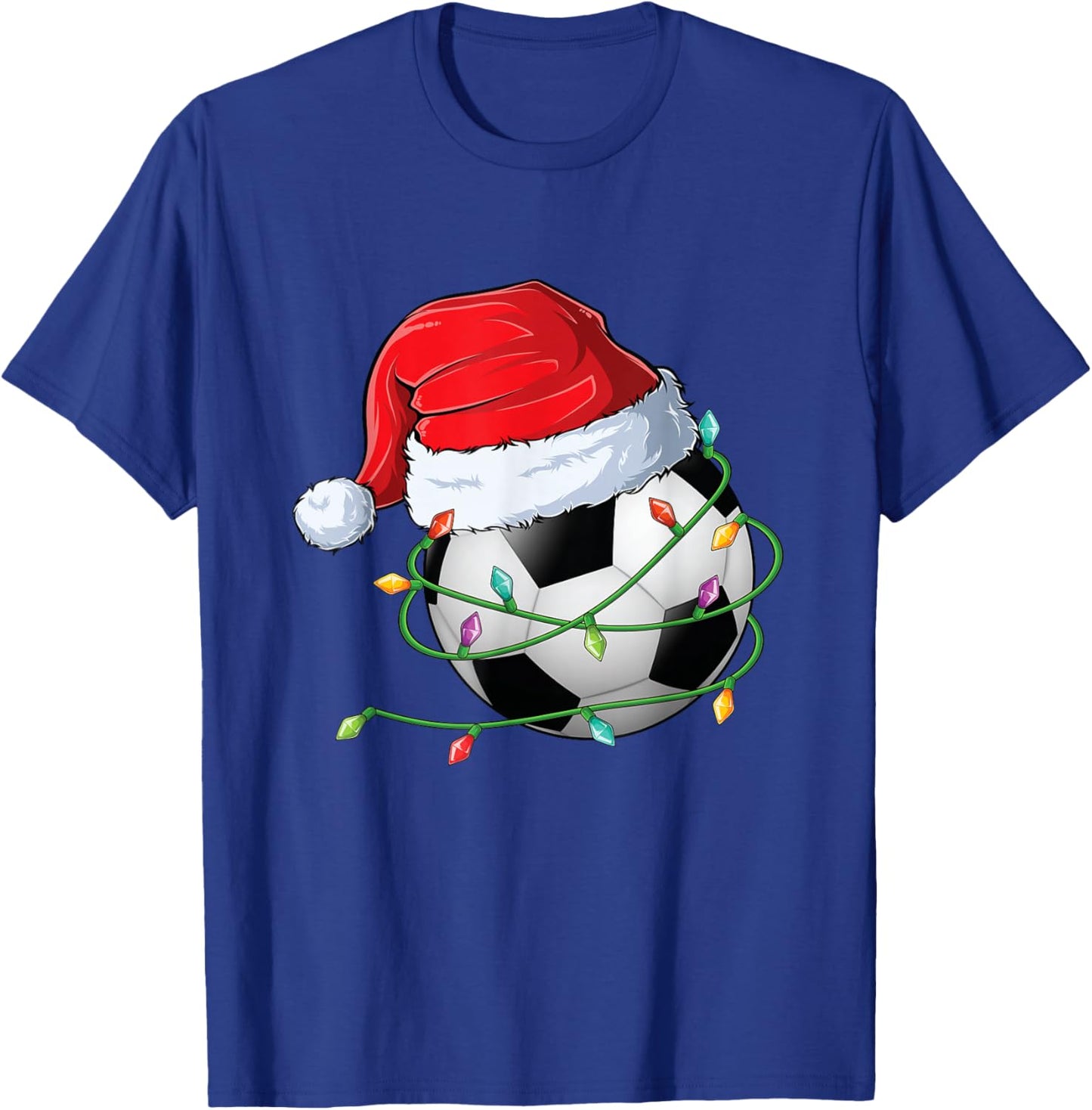 Christmas Soccer Santa Hat wrapped in Holiday Lights T-Shirt - T-Shirt | Royal