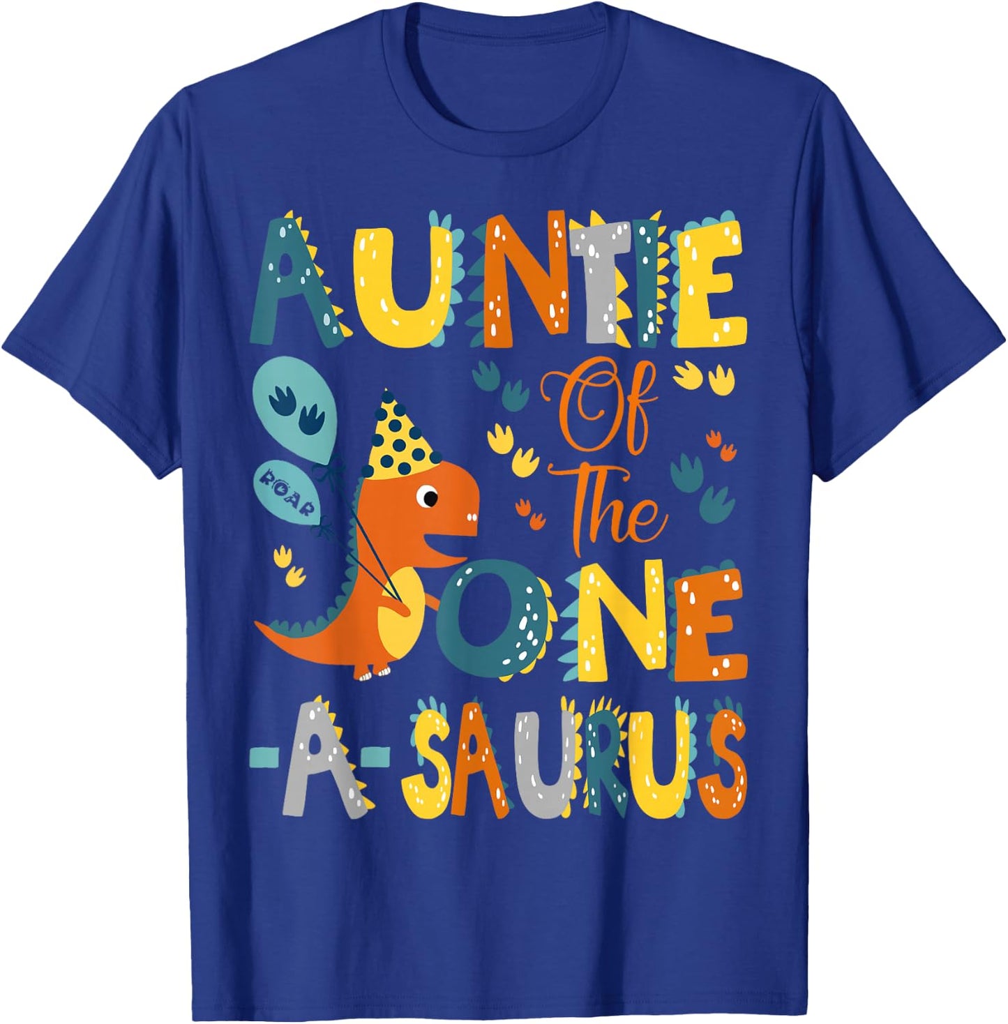 Dinosaur T-Rex 1St Birthday Matching Family Auntie Of The One-A-Saurus 1St Birthday Dinosaur Party -Kids Black Small Classic Fit Modern U-Neck Short Sleeve T-Shirt - T-Shirt | Royal