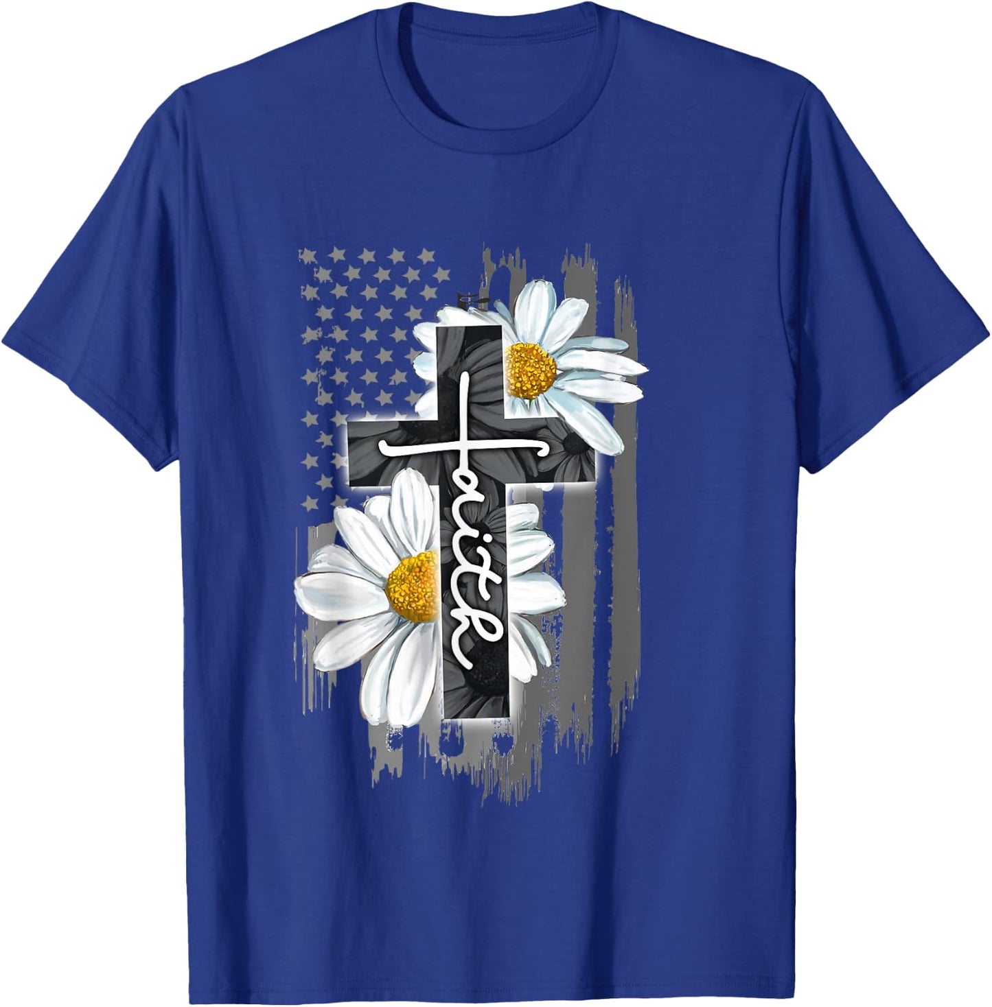 Faith American Flag Daisy Christian Faith Jesus God Lover T-Shirt - T-Shirt | Royal
