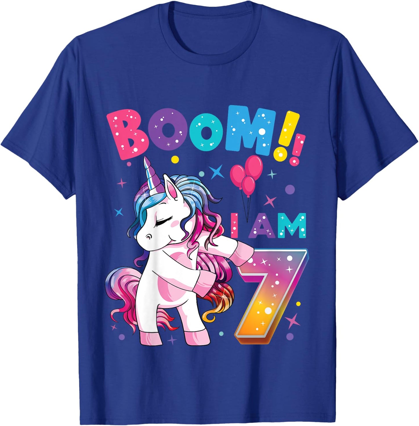 7 Years Old Unicorn Flossing 7th Birthday Girl Unicorn Party T-Shirt - T-Shirt | Royal