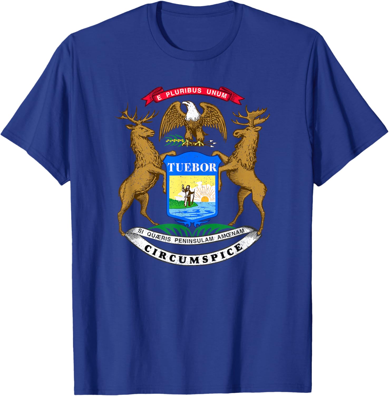 Michigan State Flag Coat of Arms T-Shirt - T-Shirt | Royal