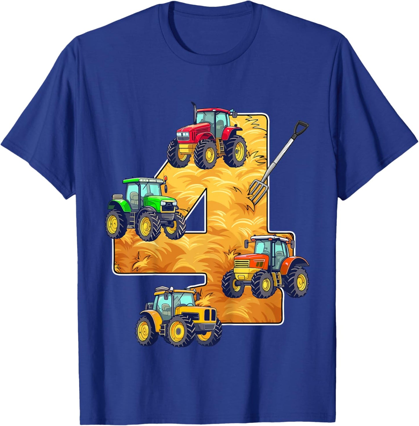 Kids I'm This Many Tractors Old 4th Birthday 4 Year Old Tractor T-Shirt - T-Shirt | Royal