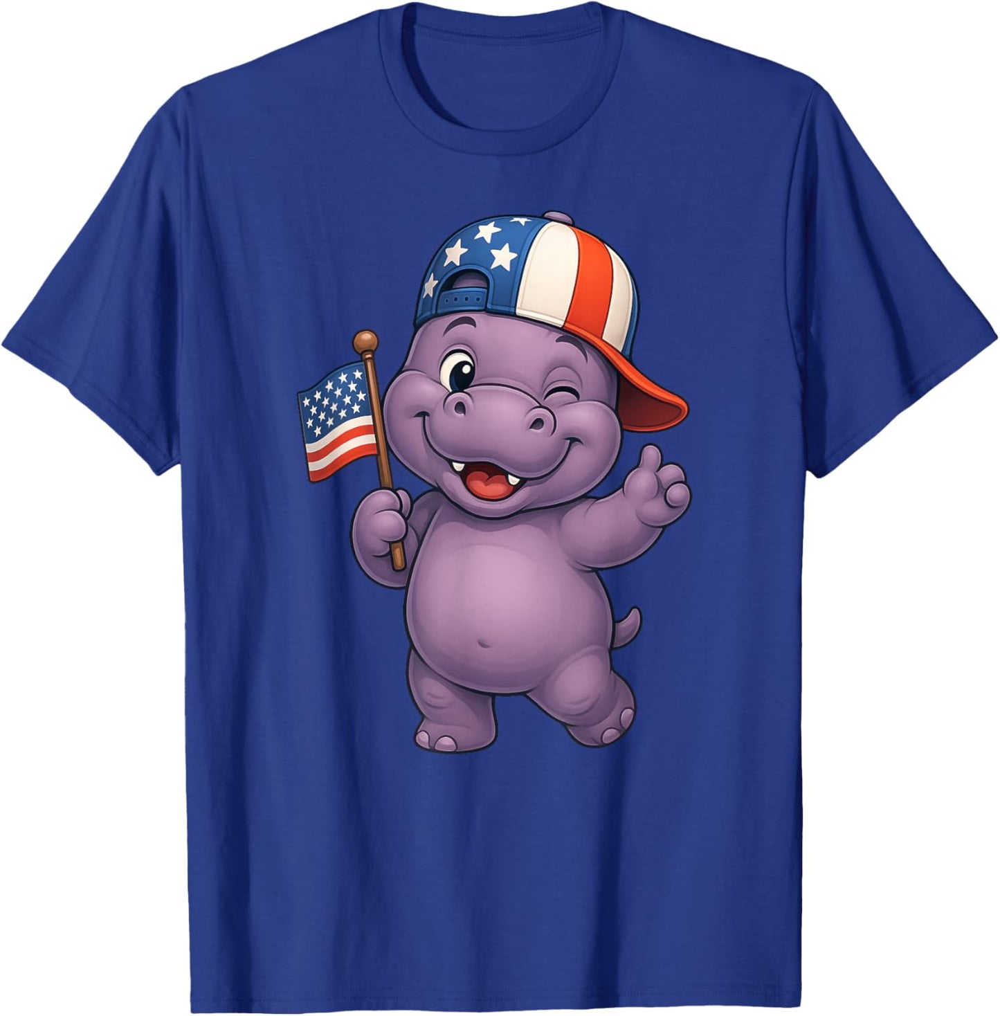 Hippo USA Flag 4th July Independence Day Boys Girls Kids T-Shirt - T-Shirt | Royal